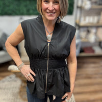 Zip It & Go Smocked Peplum Top - Black