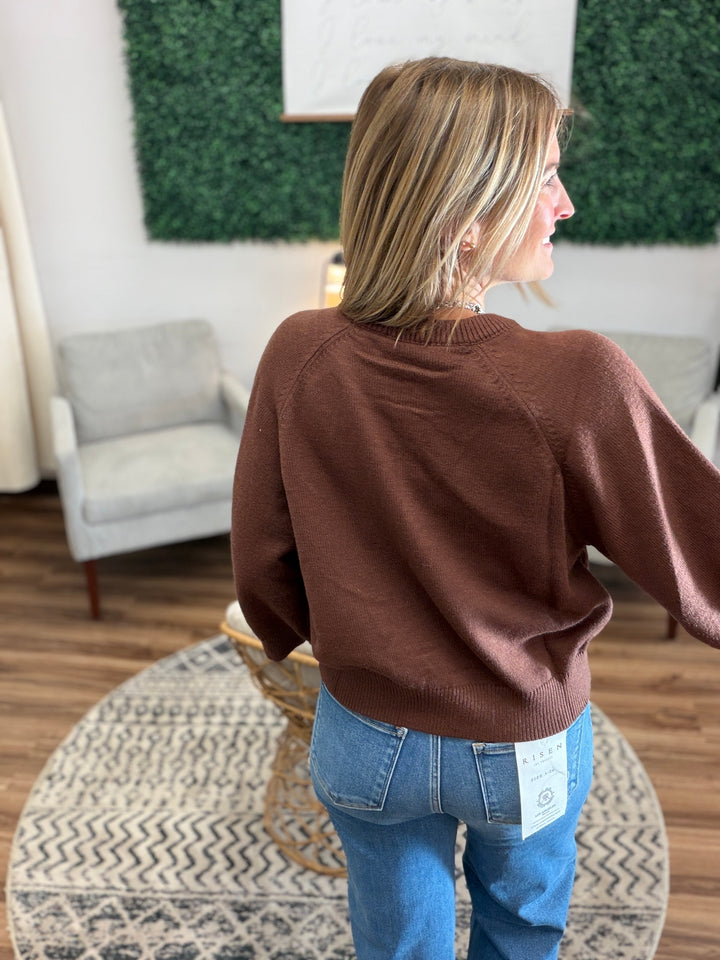Buttoned Up Short Sleeve Sweater - Brown