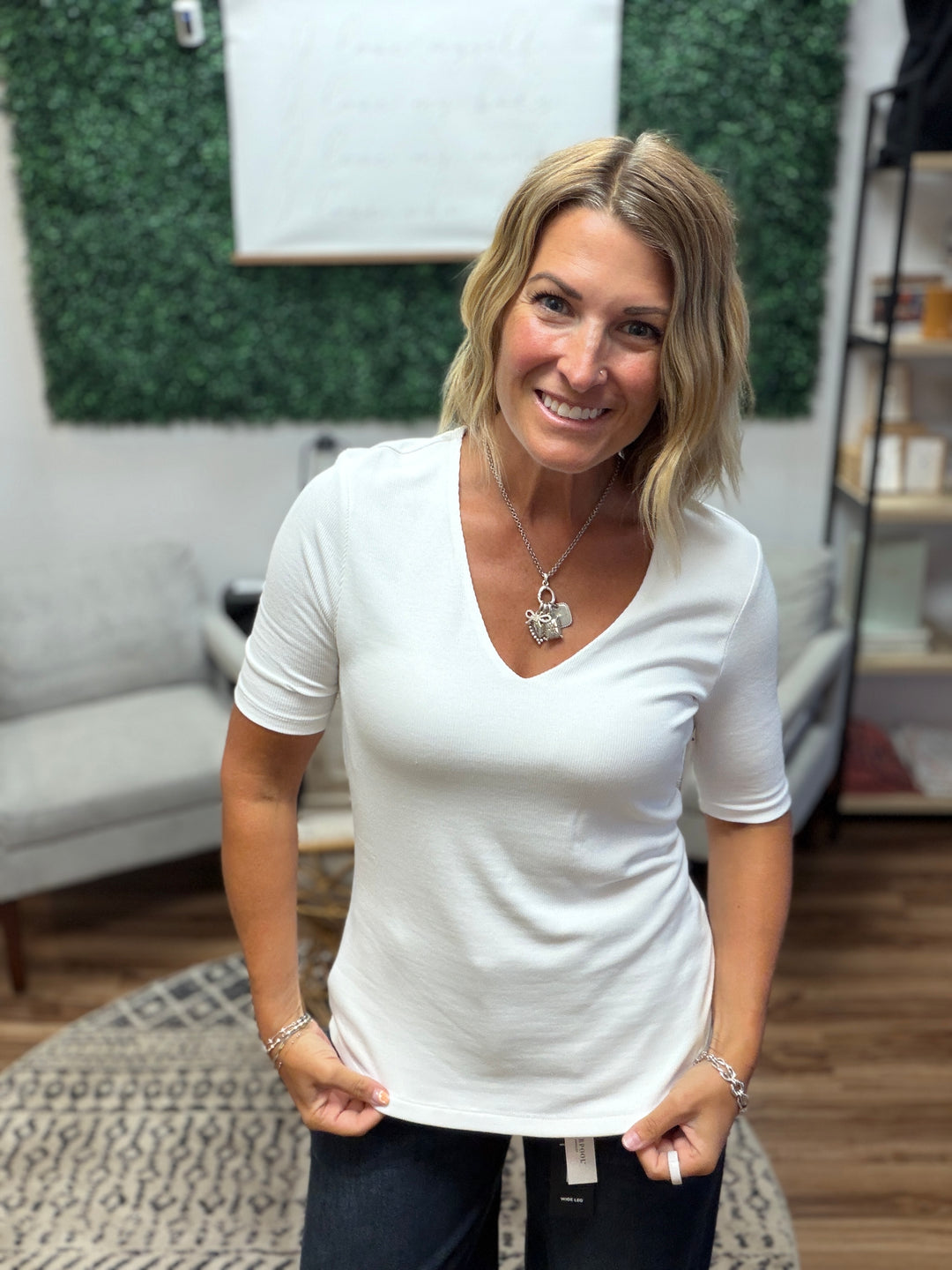 Liverpool - Double Layer V-Neck Rib Knit Top