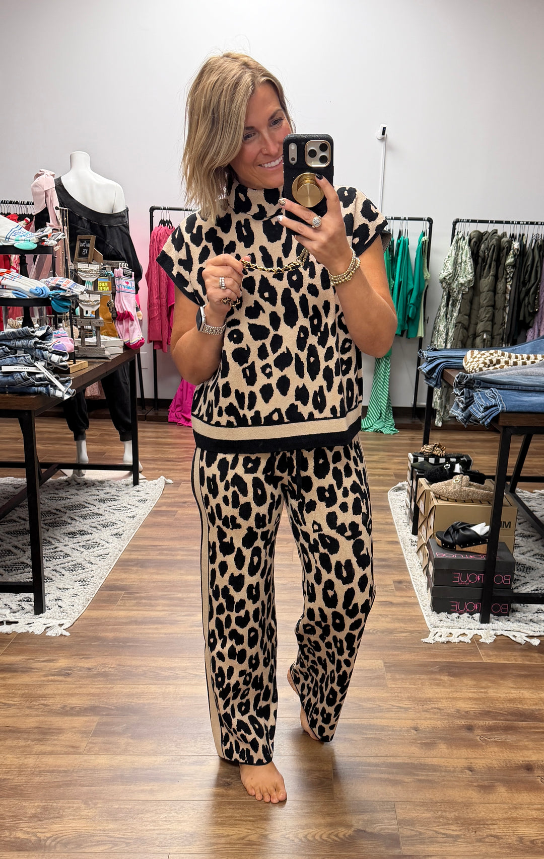 Cheetah Short Sleeve Sweater &amp; Pants Set