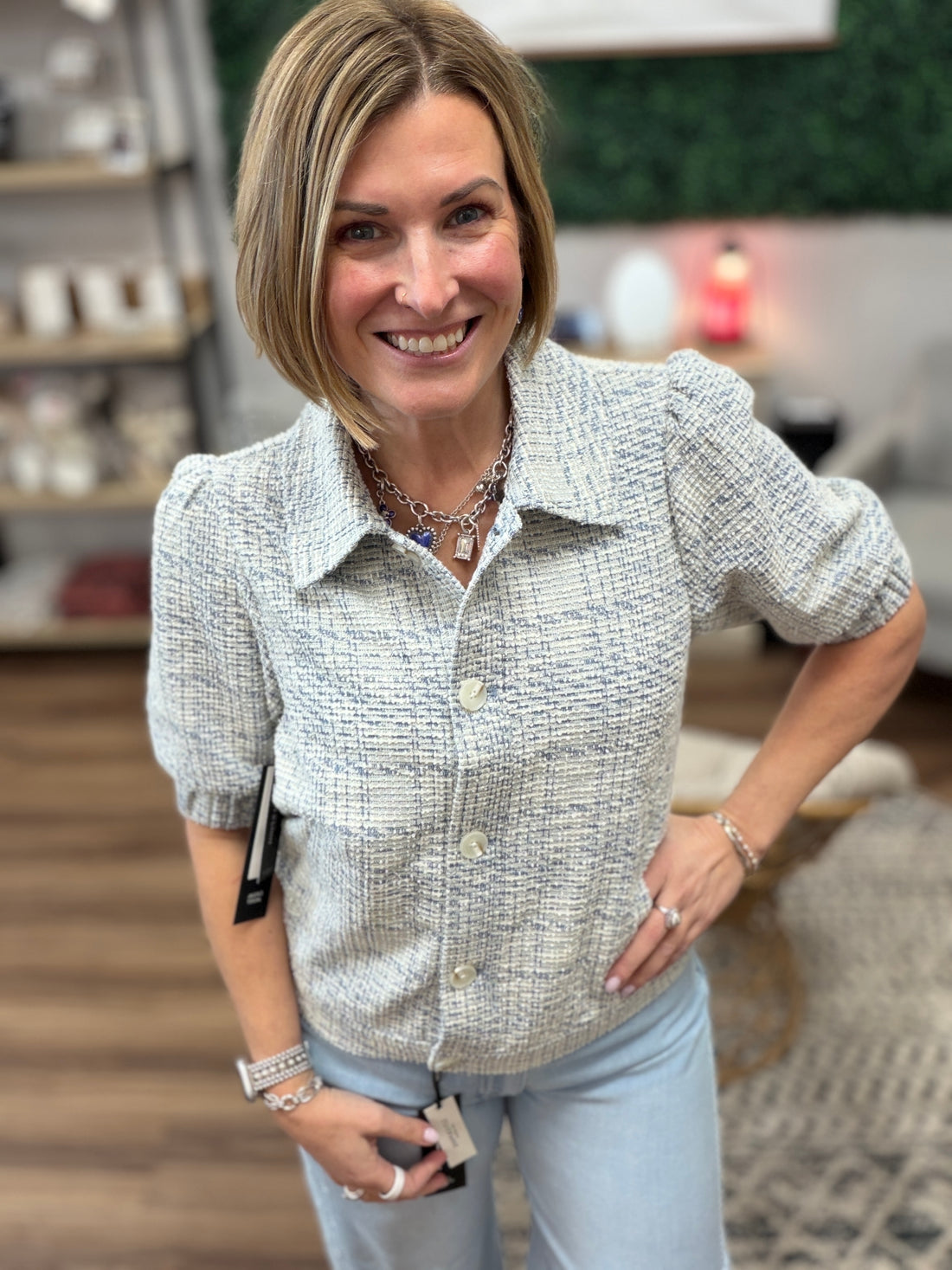 Liverpool - Puff Sleeve Plaid Jacket