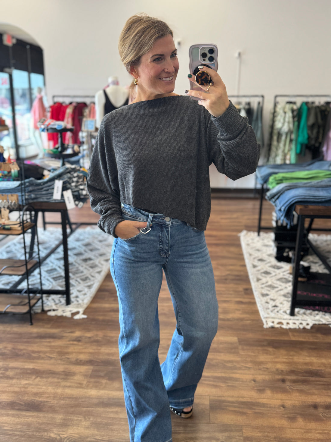 Ribbed Asymmetric Hem and Sleeve Top & Skirt Set