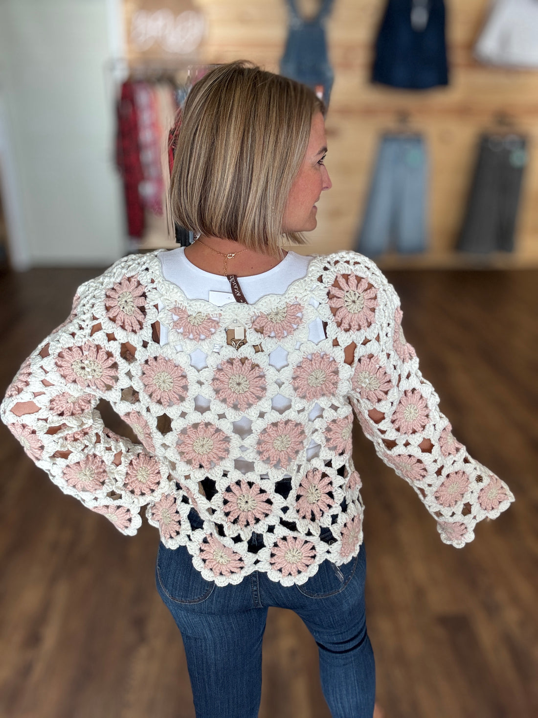 Boho Floral Crochet Sweater
