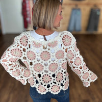 Boho Floral Crochet Sweater