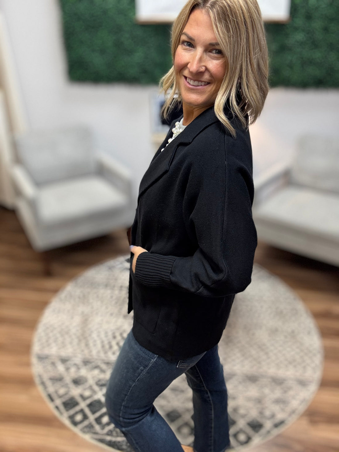 Madeline - Knit Blazer Cardigan - Black