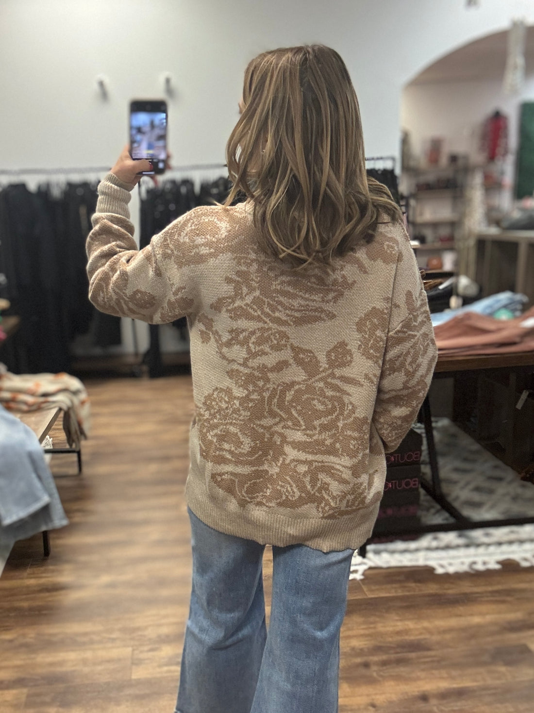 Taupe Floral Sweater