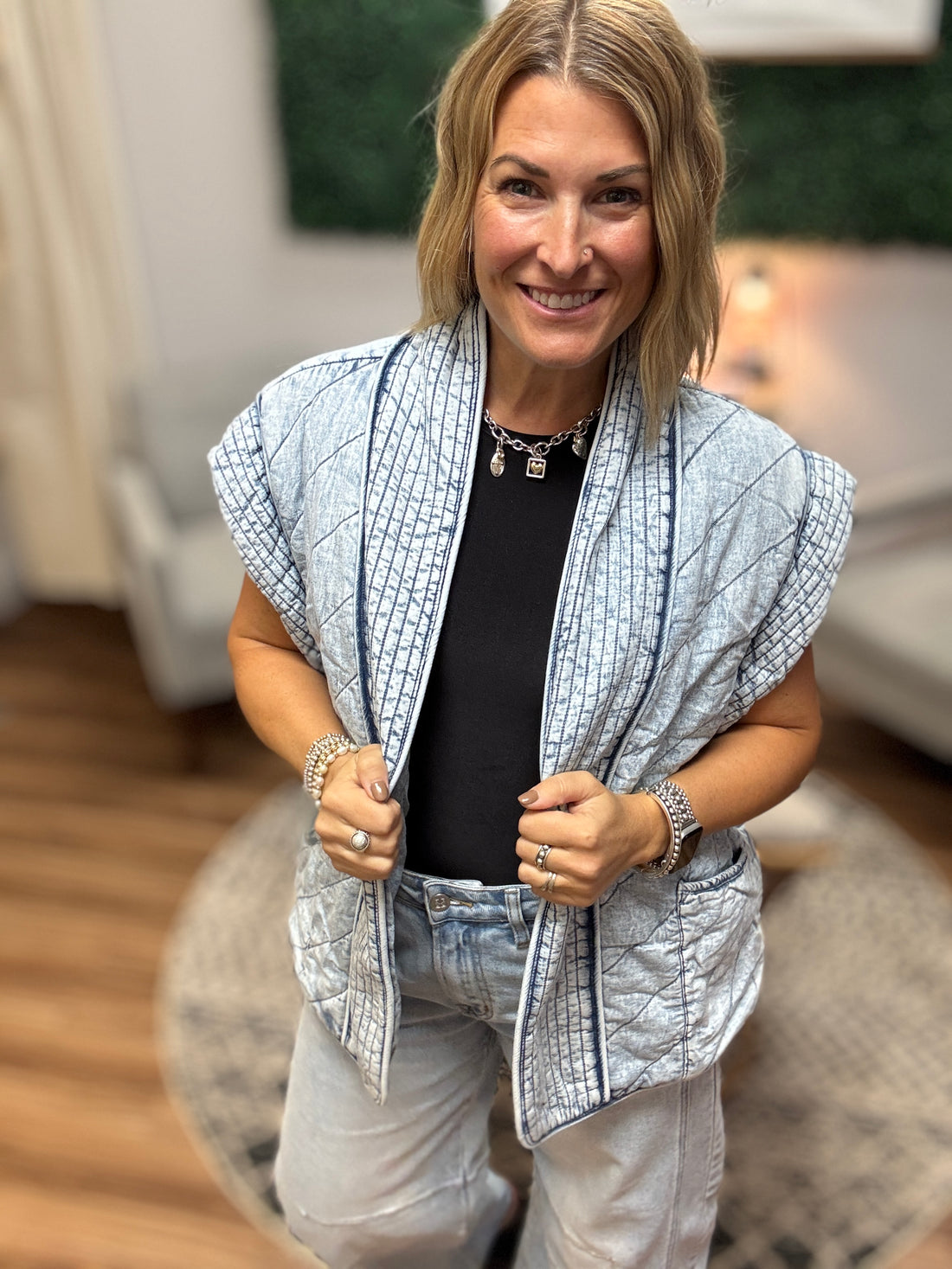 Quilted Chambray Vest