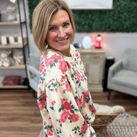 Floral French Terry Pullover with Balloon Sleeves