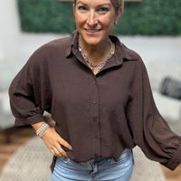 Sloane Button Up Dolman Top - Chocolate