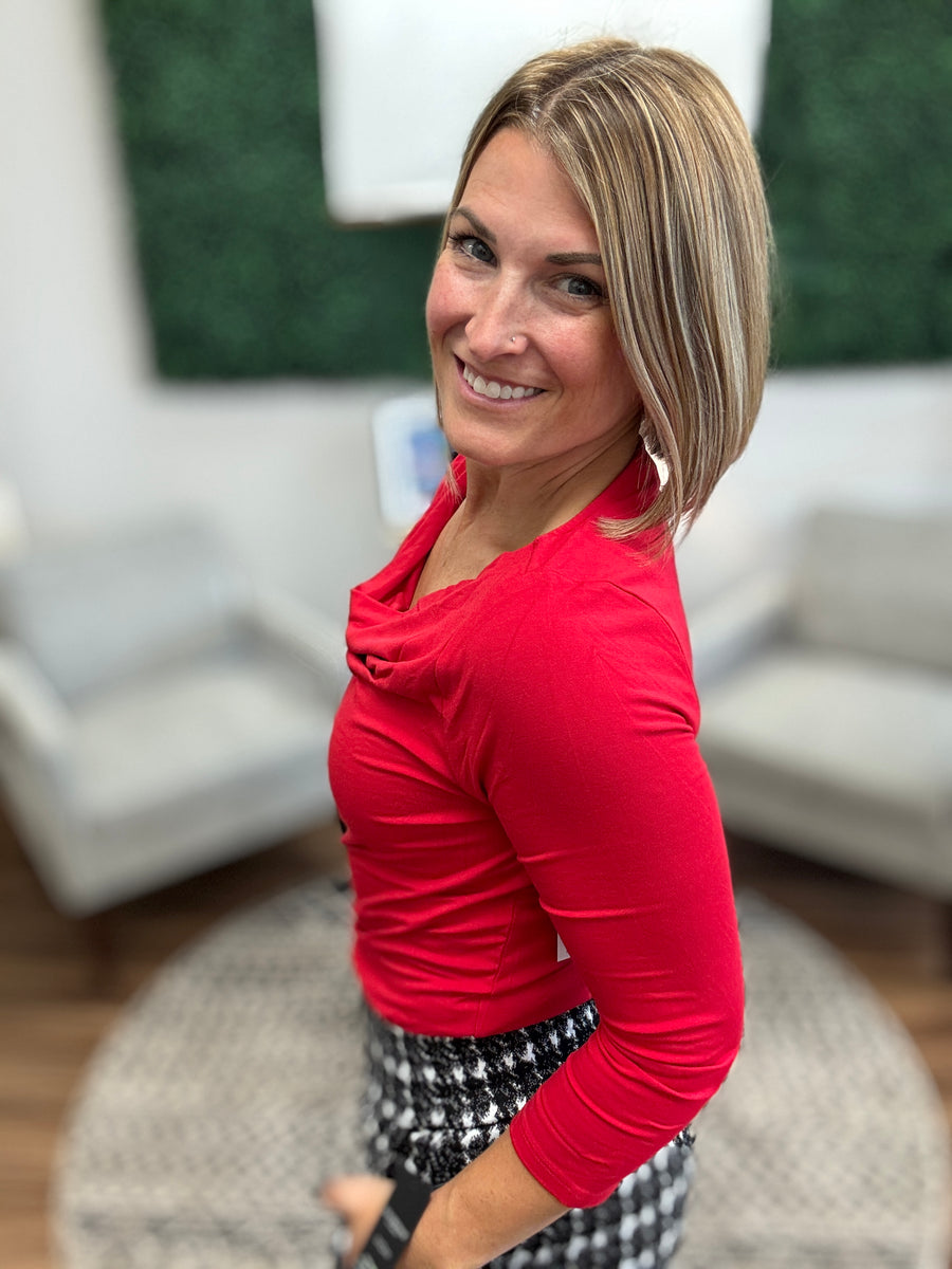 Liverpool - 3/4 Sleeve Draped Neck Knit Top