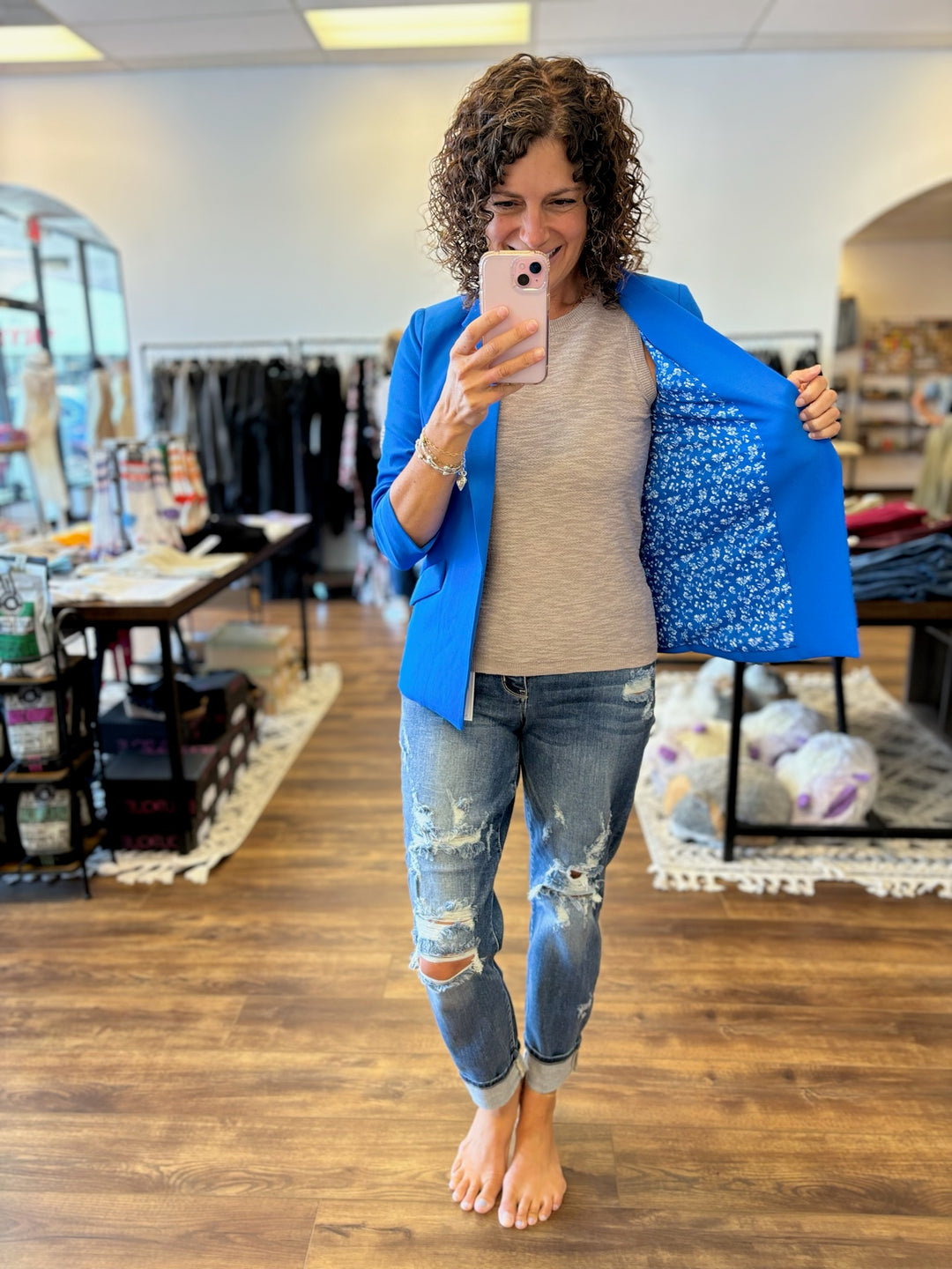 Eco-Friendly Recycled Poly Shirred Sleeve Blazer - Electric Blue