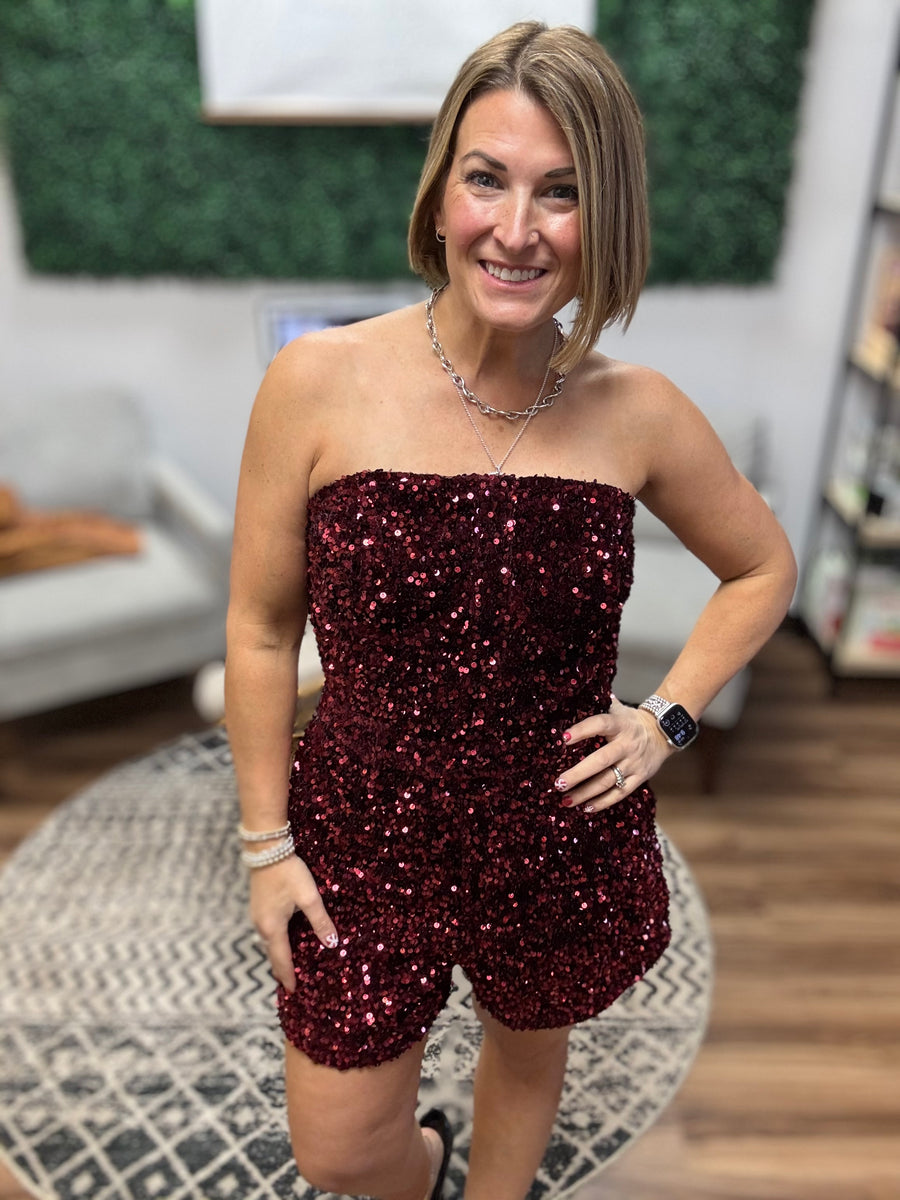 Sequin Velvet Strapless Romper