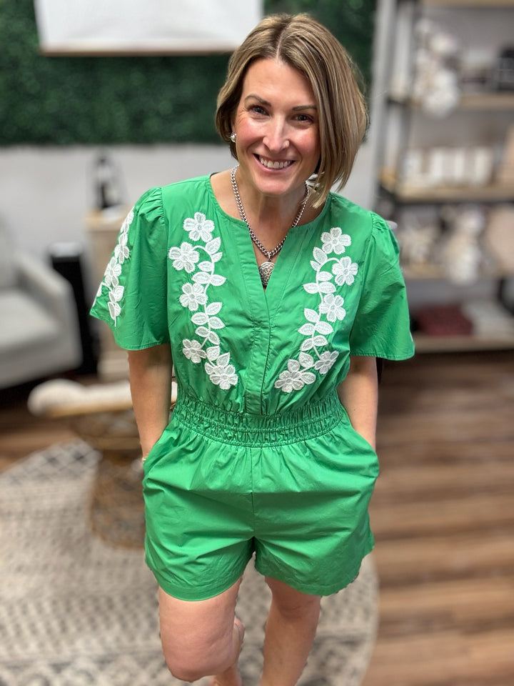 Clover Lane Embroidered Romper