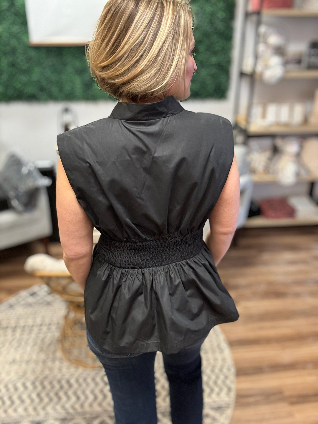 Zip It &amp; Go Smocked Peplum Top - Black
