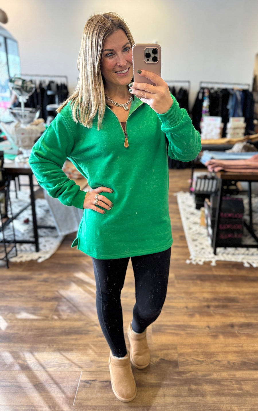 Miley - Vintage Quarter Zip Pullover - Green