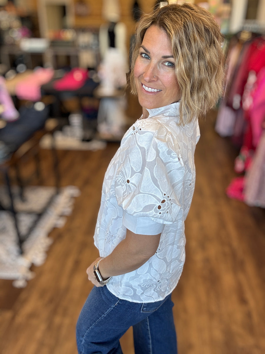 Flourish Embroidered Puff Sleeve Blouse
