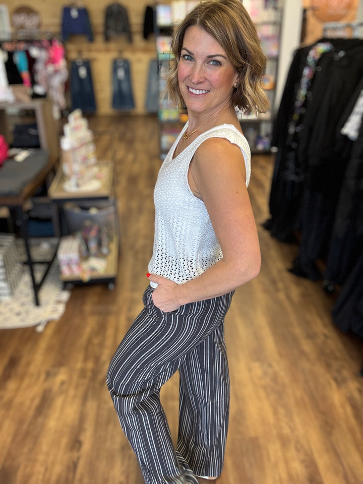 Striped Straight Leg Pants - Charcoal