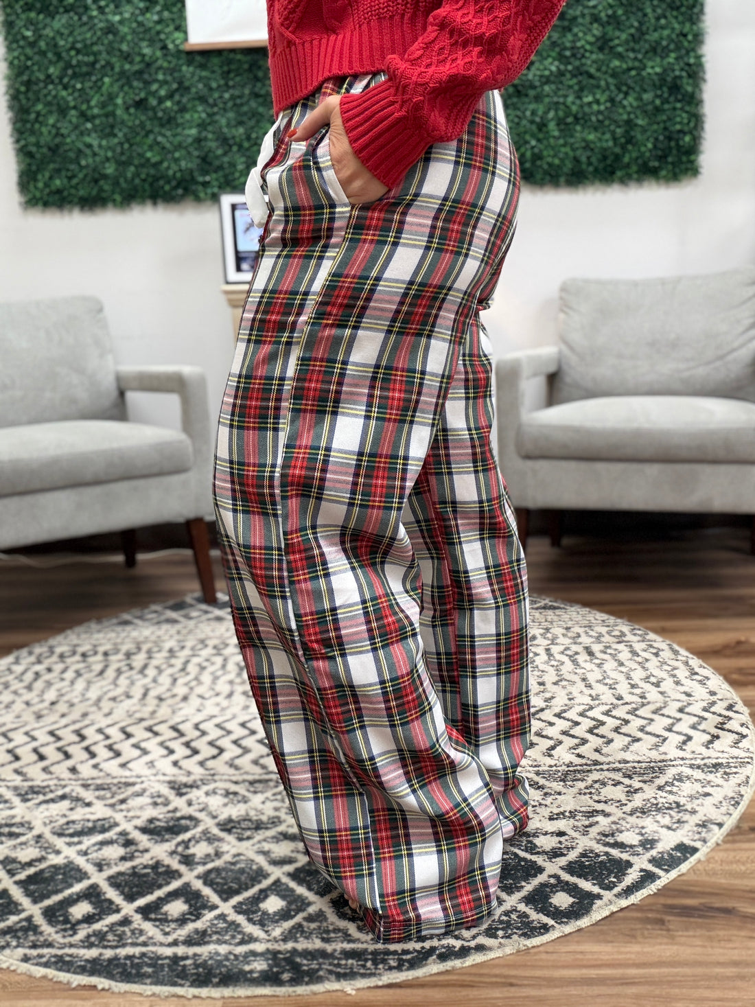 Everywear Pant - White Plaid