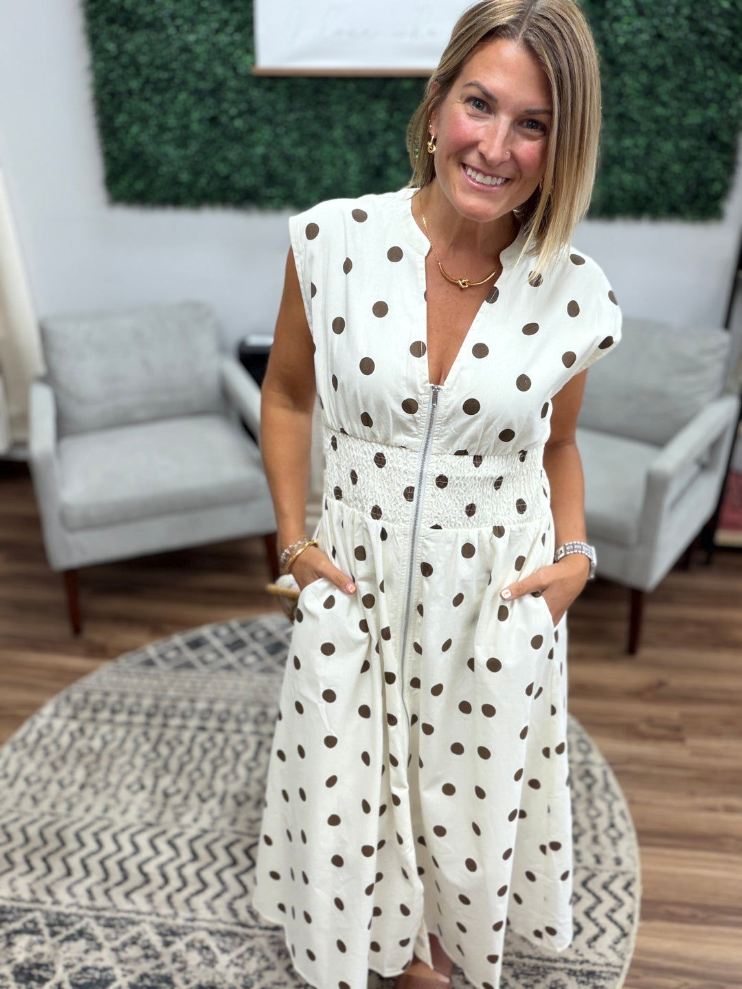 The Cocoa Dot Midi Dress
