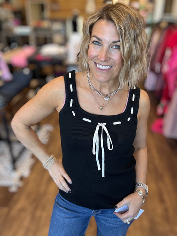 Bow Ribbed Tank - Black