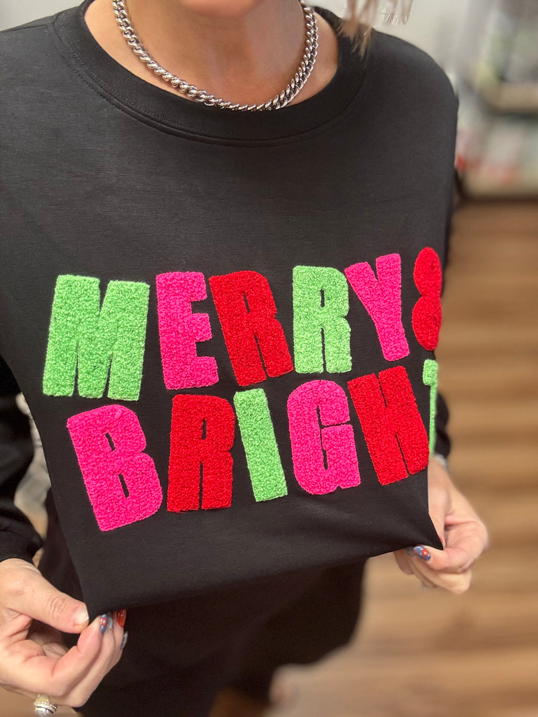 Merry & Bright Chenille Letter Luxe Pullover