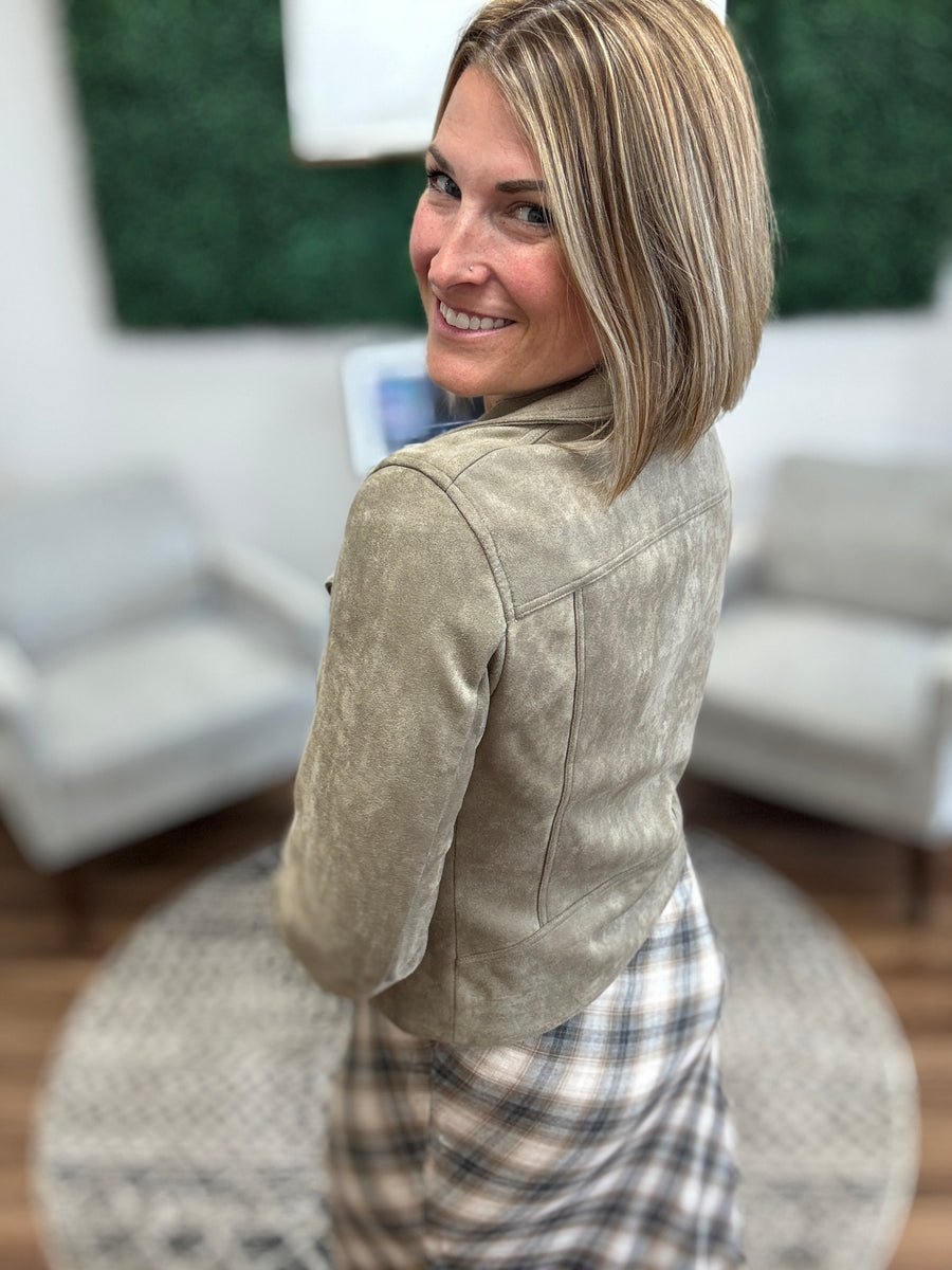 Vegan Suede Utility Moto Jacket