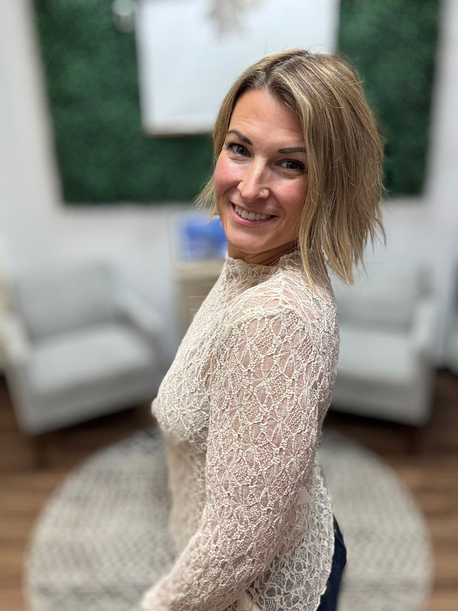 Jolie Lace Thumbhole Top - Beige