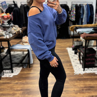 Fleece Off Shoulder Pullover - Marlin