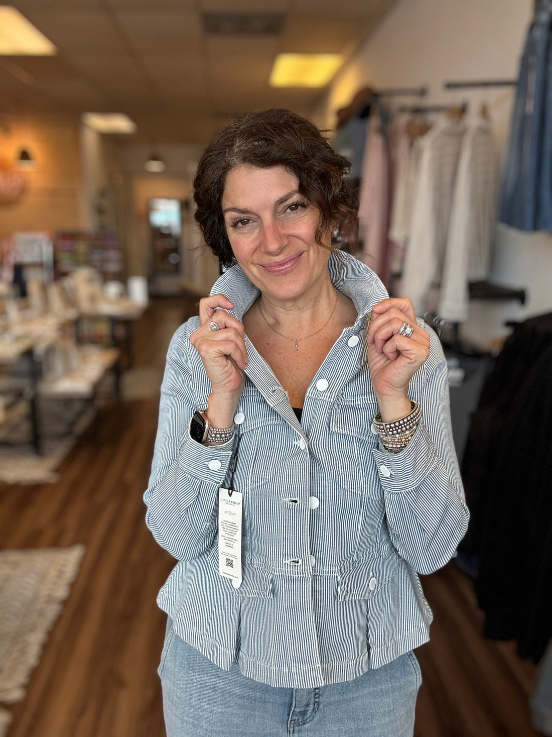 Liverpool - Pinstripe Peplum Jacket