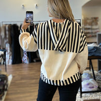 Megan - Solid and Stripe Mixed Hoodie