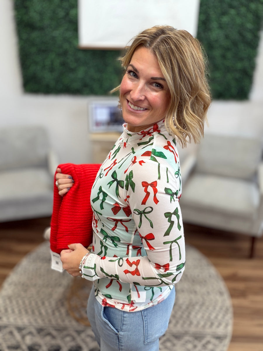 Keigan Mesh Top- Midnight Bow Christmas Edition