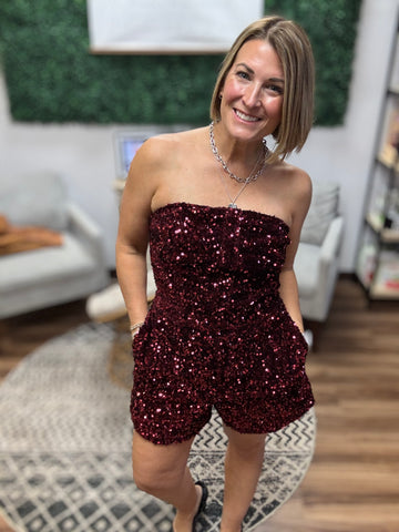 Sequin Velvet Strapless Romper