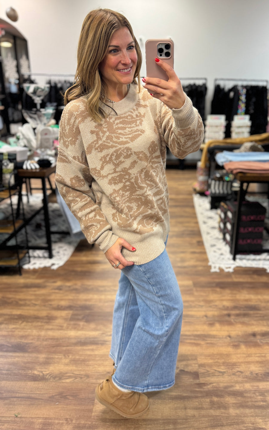 Taupe Floral Sweater