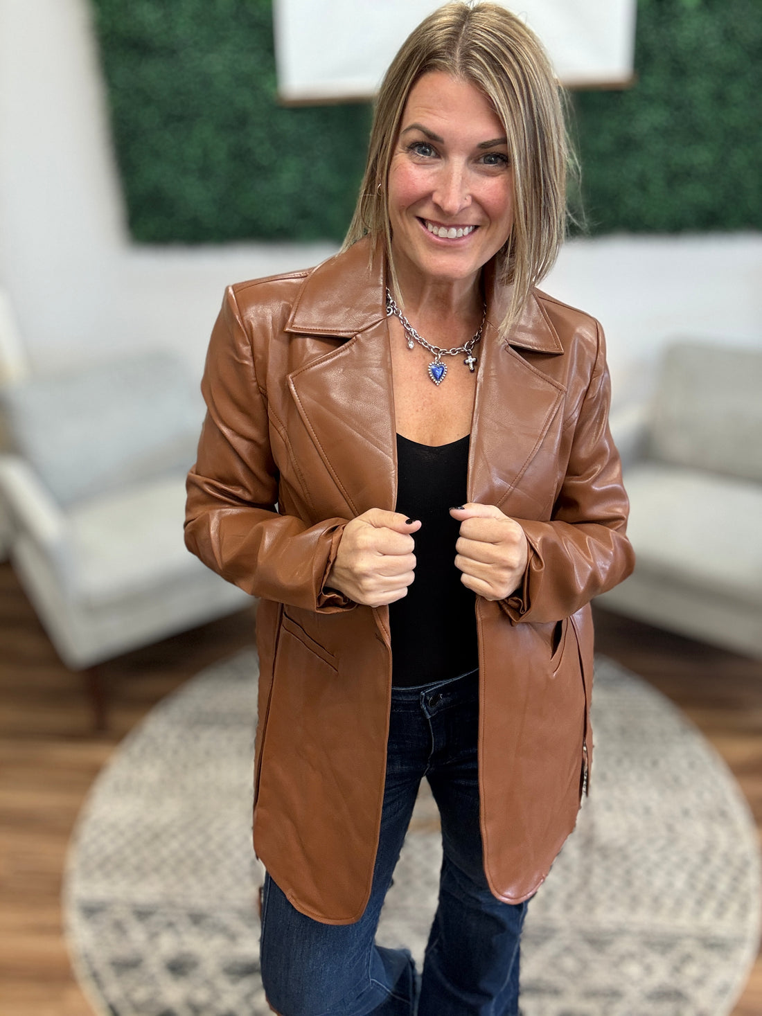 Long Sleeve Vegan Leather Coat