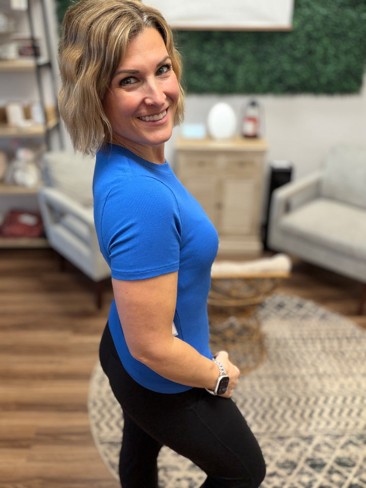 Essential Micro-Ribbed Athleisure Top - Deep Indigo