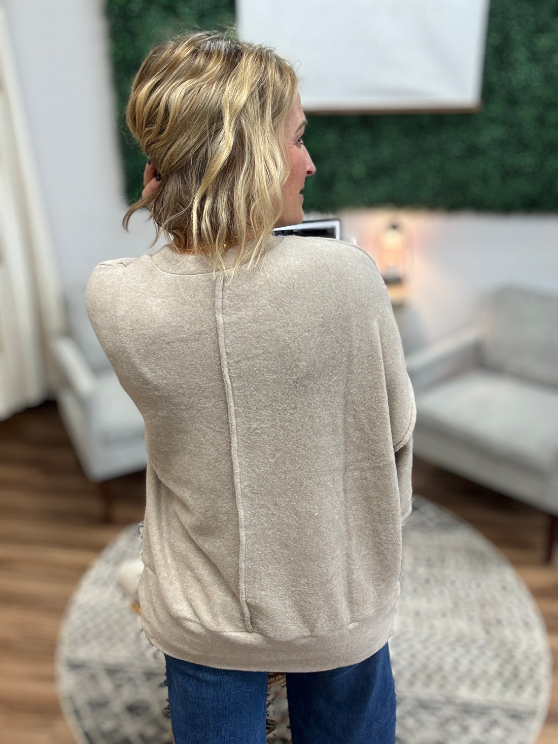 Brushed Melange Drop Shoulder Oversized Top - Ash Mocha