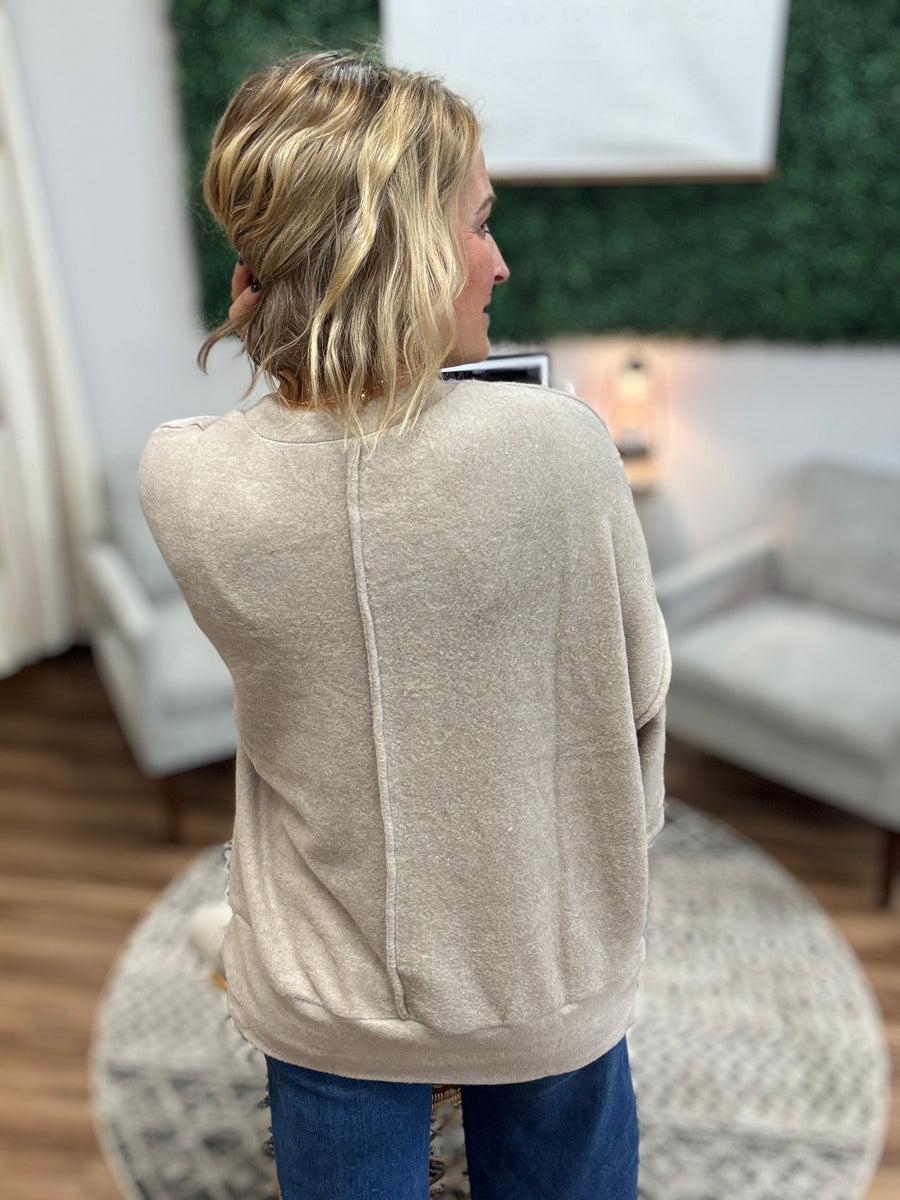 Brushed Melange Drop Shoulder Oversized Top - Ash Mocha