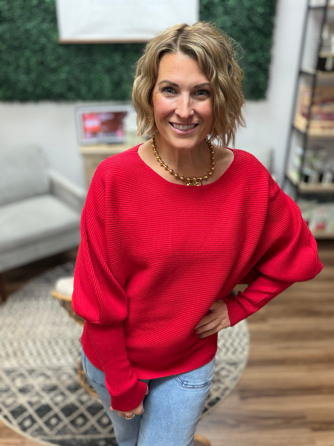 Liverpool - Long Sleeve Boat Neck Dolman Sweater