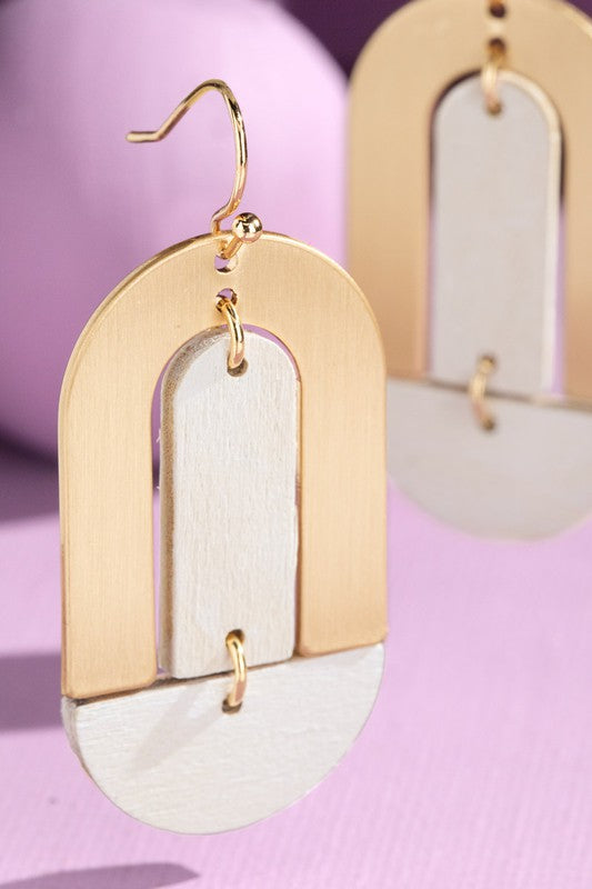 Wood Geo Oval Earrings