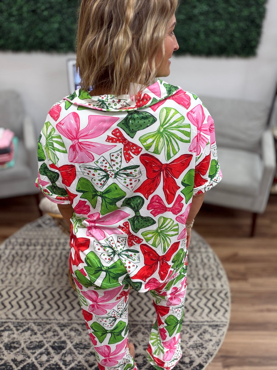 Christmas Bows Lounge Pant + Top Pajama Set
