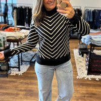 Renee - Diagonal Striped Mock Neck Sweater