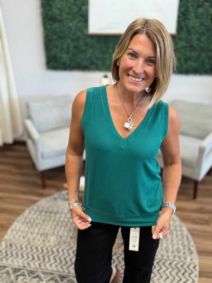 Luxe Air Ribbed V-Neck Tank - Jade
