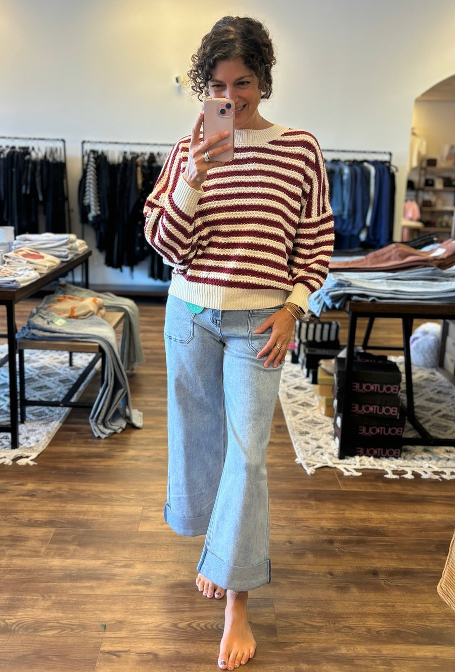 Balloon Sleeve Striped Sweater