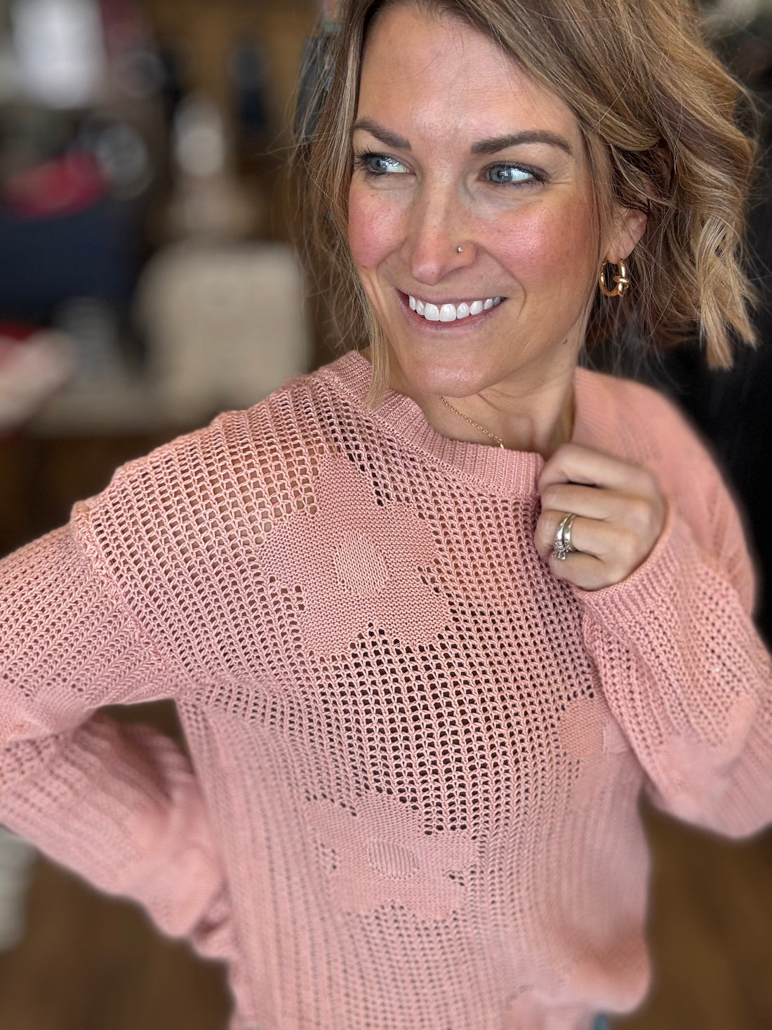 The Breezy Bloom Openwork Sweater - Peach