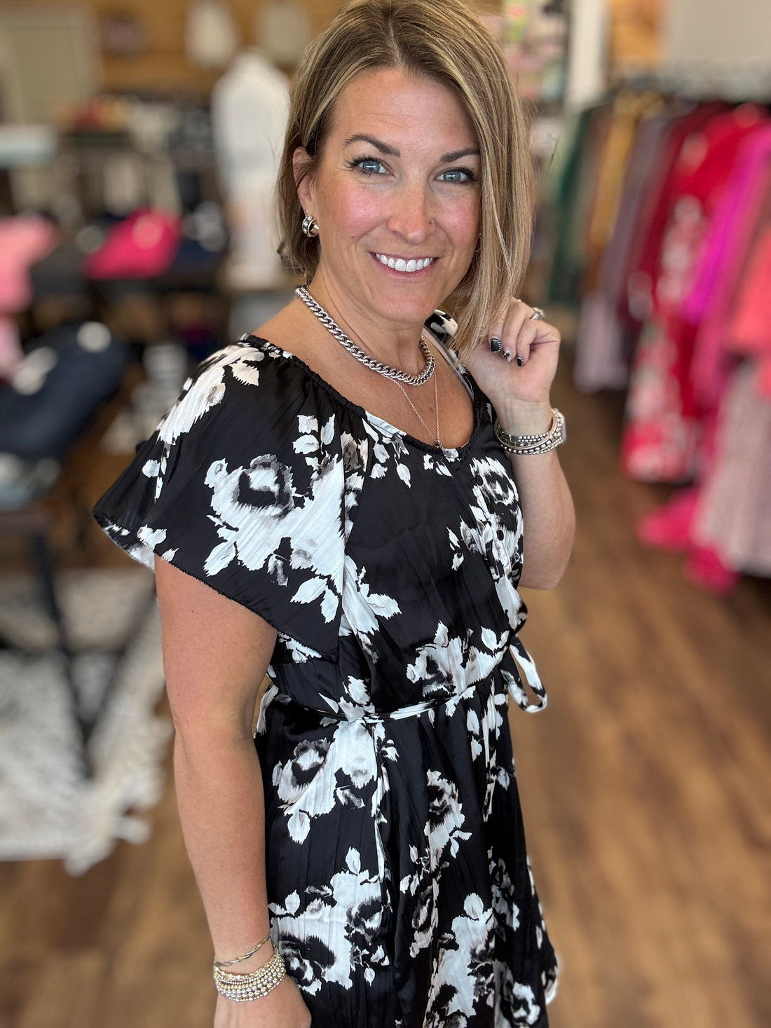 Liverpool - Midnight Bloom Flutter Sleeve Dress