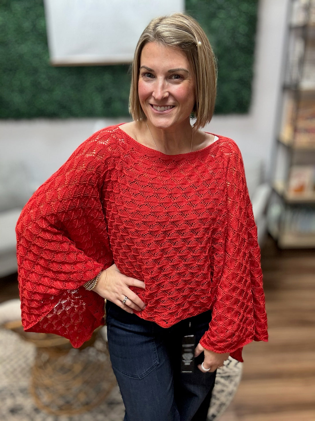 Free Spirit Bell Sleeve Sweater - Red
