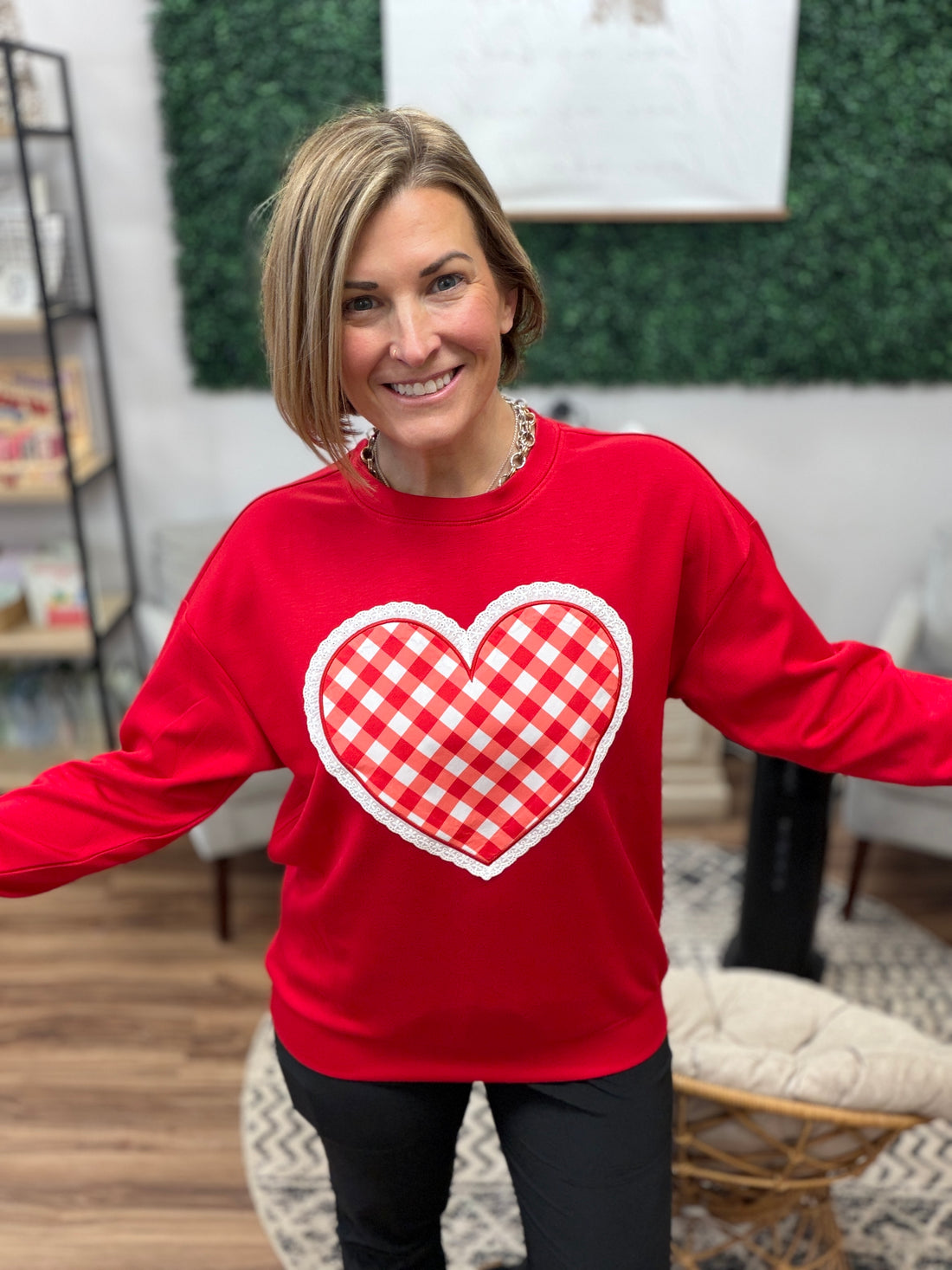 Gingham Heart Luxe Pullover