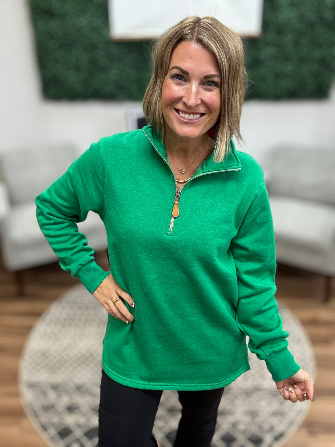 Miley - Vintage Quarter Zip Pullover - Green