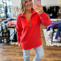 Miley - Vintage Quarter Zip Pullover - Red