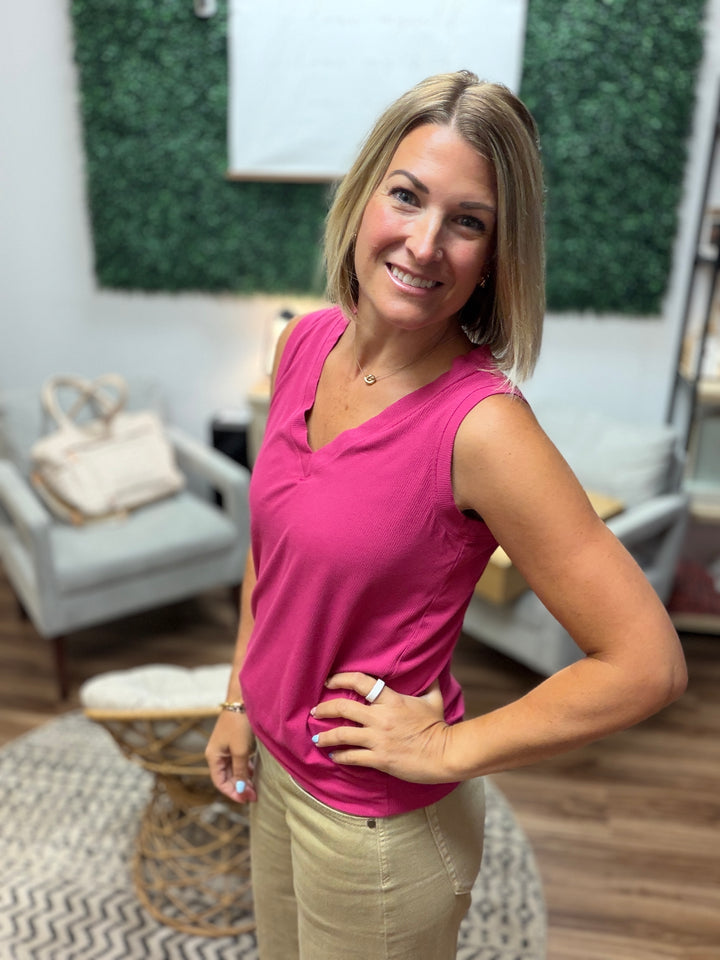 Luxe Air Ribbed V-Neck Tank - Berry